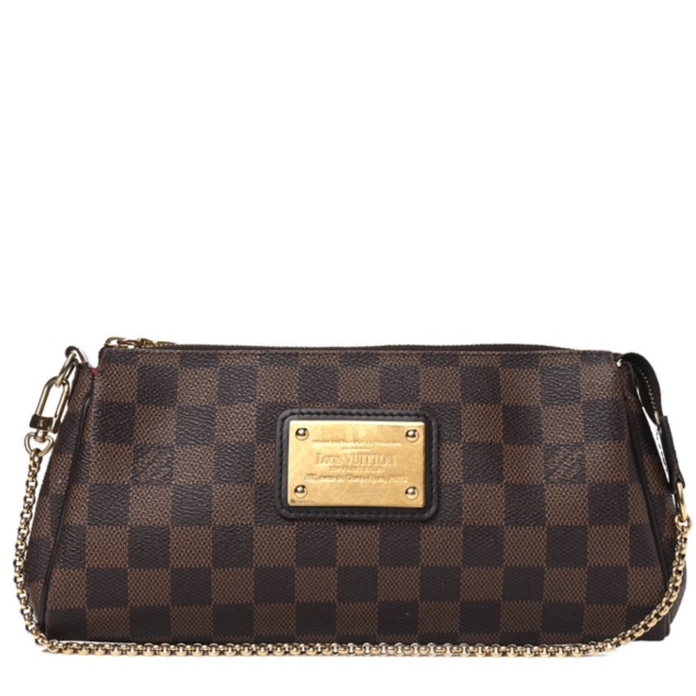 Authentic Louis Vuitton Pochette Eva Ebene Checkered Cross Body Purse.